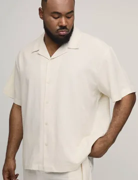 Men's Plus Oversized Short Sleeve Linen Blend Shirt Natural Size 2X-Large Natural 2XL - boohooMAN - FashionsVida