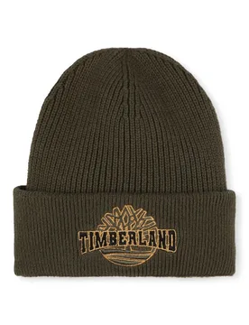 Mens Boys Logo Beanie Khaki Cotton - Size Medium - Timberland - FashionsVida