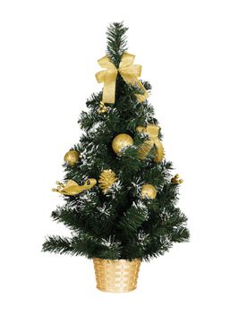 Künstlicher Weihnachtsbaum mit goldener Deko 60 cm verschneit