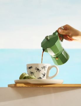 Tazza in ceramica con motivo di libellule - bianco