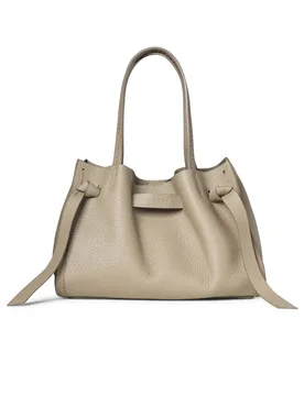 Borsa beige misura grande in pelle martellata con inserto abbinato a nodi e impunture a contrasto - Visonà - FashionsVida