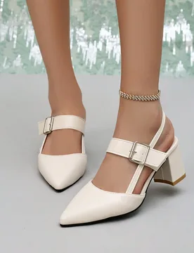 Sandalias de tacón alto para mujer 2026 Primavera/Verano Nuevo tacón grueso Moda Versátil Punta puntiaguda Cómodo Slip-On Tacón alto - Shein - FashionsVida