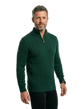 Pull à Demi-zip Cotton Classic Cable Forest Green M