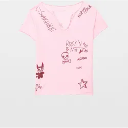 Zadig & Voltaire - Camiseta tunecina de mujer de manga corta de algodón con estampado y strass
