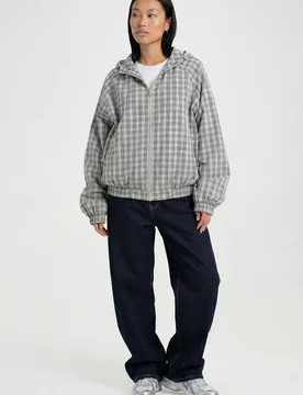 Womens Check Hooded Track Jacket - Green - Size X-Large - Boohoo - FashionsVida