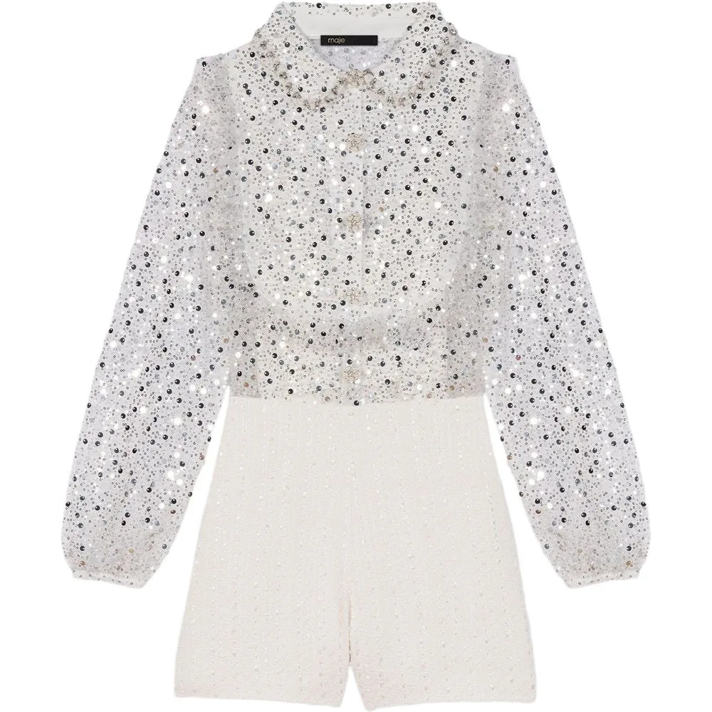Mono de mujer corto de lentejuelas y tweed - Maje - FashionsVida