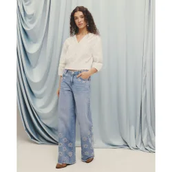 Pantalón de mujer wide leg troquelado