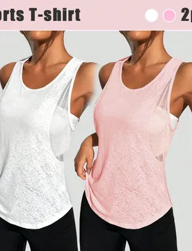 Camiseta de tirantes deportiva de yoga con patchwork de malla - Shein - FashionsVida