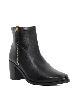 Womens Ladies Purl - Mid Height Block Heel Ankle Boots - Black Leather - Size Uk 6 - Dune london - FashionsVida