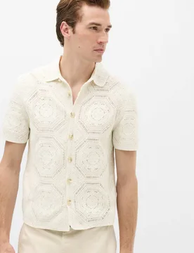 Cotton Rich Button Through Knitted Polo Shirt Natural Mix male - M&S - FashionsVida