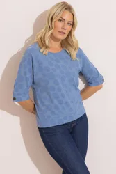 Women's Textured Floral Top in Blue Size: 2XL - Blue - Size: 2XL