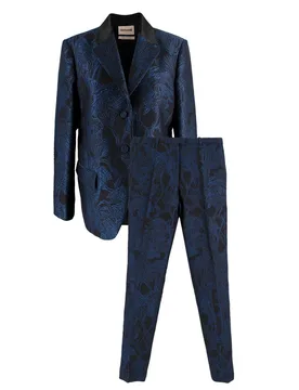 Blue Tropical Brocade Trouser Suit - Roberto Cavalli - FashionsVida
