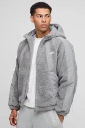 Herren Regular Fit Borg- und Nylon-Mix Kapuzenjacke Grey Größe Small