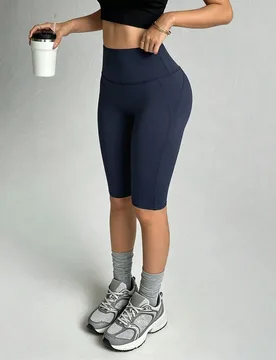Pantalones cortos deportivos de cintura alta minimalistas de unicolor para uso diario para mujer - Shein - FashionsVida