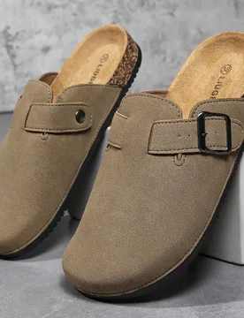 Pantuflas casuales sin cordones para hombre, zapatos cerrados de punta con hebilla ajustable para todas las estaciones - Shein - FashionsVida