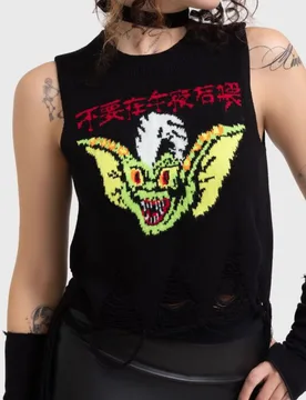 Gothic Top - Gremlins - Stripe Distressed Knit Vest - XS bis XL - für Damen - Größe L - schwarz - Frauen - female - Killstar - FashionsVida