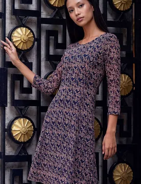 Women's Petite Ditsy Floral Print Stretch Dress in Tan Size: 10 - Tan - Size: 10 - Roman - FashionsVida