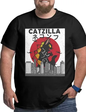 Vintage Catzilla Japanese Sunset Cat T-Shirt for Men Pure Cotton Big Tall Tees Short Sleeve T Shirt Big Size 4XL 5XL 6XL Clothes - Aliexpress - FashionsVida