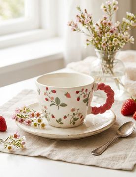 Tazza in ceramica con motivo di fragole - rosso