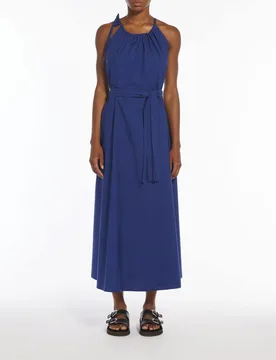 Abito lungo bluette in cotone con scollo all'americana con spalline a regolabili - Max Mara - FashionsVida