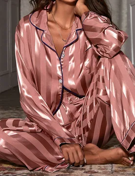 Conjunto de pijama de satén con ribete de contraste, ropa de otoño e invierno - Shein - FashionsVida