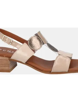Sandalia de mujer con tacon en vinilo con piel beig - D'Chicas - FashionsVida