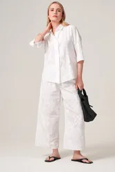 Women's Embroidered Cotton Wide Leg Cropped Trousers in White Size: 16 - White - Size: 16