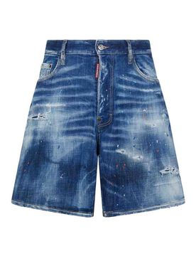 Shorts in denim con schizzi di vernice