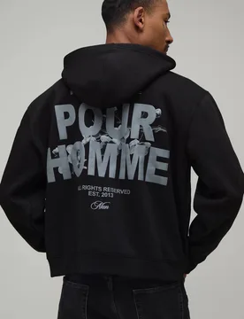 Herren Übergroßer Kastenförmiger Kapuzenpullover Mit Durchgehendem Reißverschluss Und Blumenmuster Für Herren Black Größe XL - boohooMAN - FashionsVida