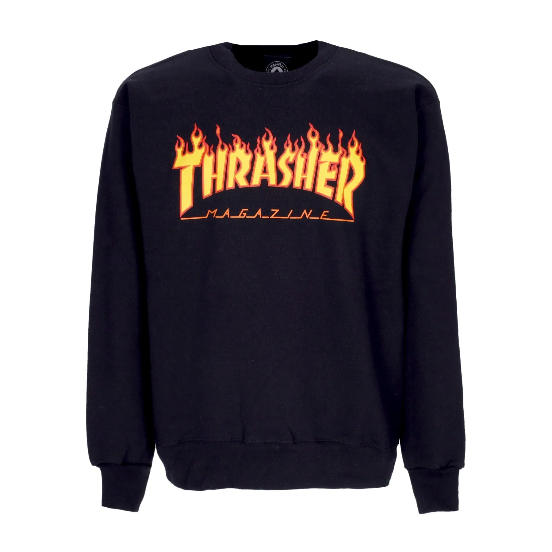 Felpa Girocollo Uomo Flame Crewneck Black/yellow - Thrasher - FashionsVida