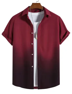 Camisa casual de botones para hombre con efecto degradado y sin camiseta, camisa de manga corta para esposo - Shein - FashionsVida
