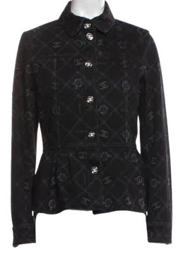 Black Camelia Denim Button Front Jacket - Chanel - FashionsVida