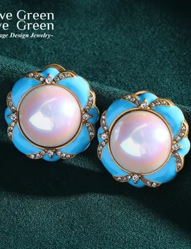 Vintage Big Pearl Stud Earrings Blue Enamel Shell Flower Petal Jewelry Designer Luxury Wedding Bridal For Woman Christmas 2026 - Aliexpress - FashionsVida