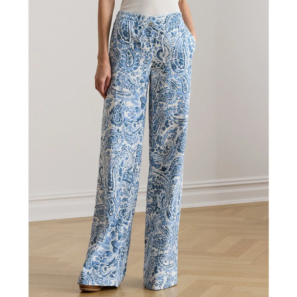 Pantalón ancho de mujer de lino estampado - Lauren Ralph Lauren - FashionsVida