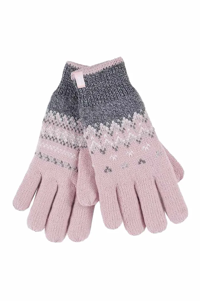 Womens Nordic Fleece Lined Thermal Gloves - Pink - Size Medium - Heat Holders - FashionsVida