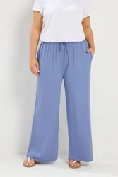 Soft Touch Wide Leg Trousers - Blue - Size: 12