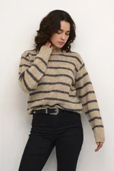 Women's Katrina Striped Crew Neck Pullover Jumper in Light Beige Size: 2XL - Light Beige - Size: 2XL