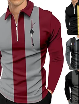 New Hot Selling Luxury Men's Long Sleeved Lapel T-shirt, Casual Zipper Printed Sports Golf Polo Shirt, Warm Top - Aliexpress - FashionsVida