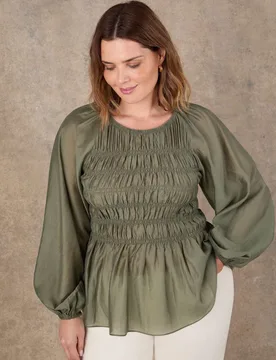 Lyocell Rich Textured Top Khaki female - Live Unlimited London - FashionsVida
