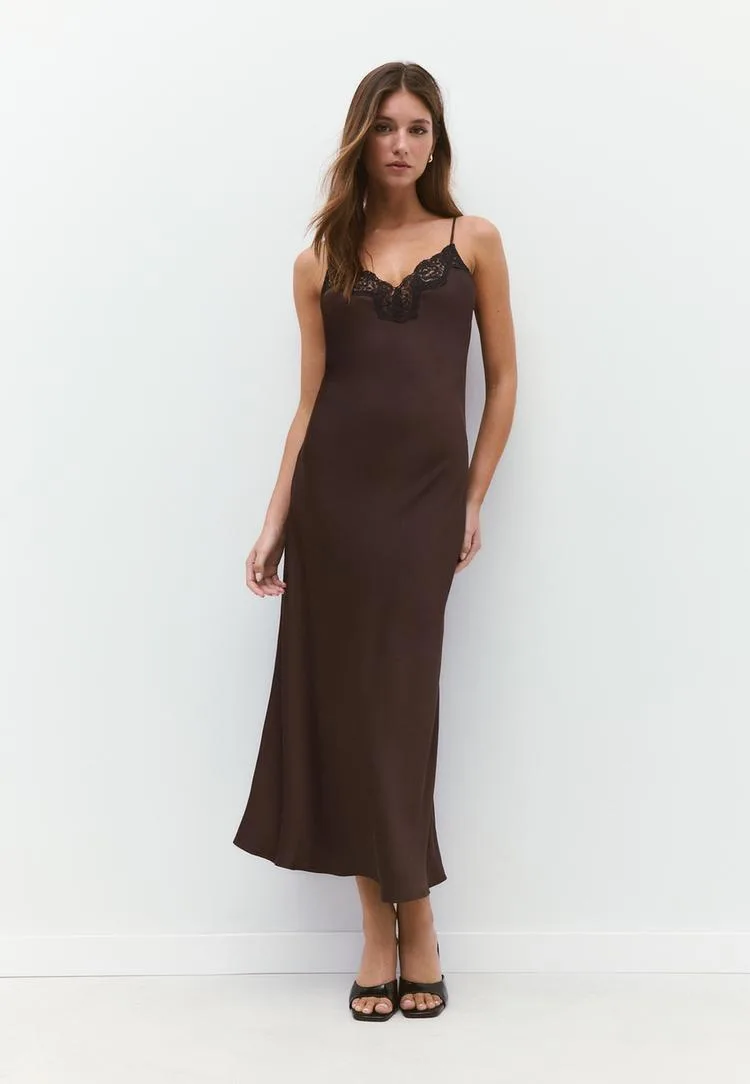 Satiniertes Dessous-Kleid Braun M - Stradivarius - FashionsVida