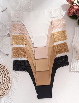 Piezas/paquete Bragas sin costuras, cómodas y frescas, con encaje y parches sexy y transpirables para mujeres