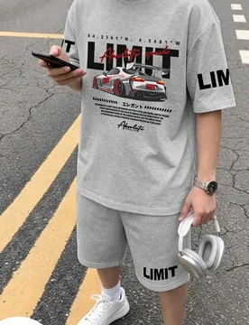 Pcs/Set Conjunto Casual para Adolescentes, Top Holgado con Estampado de Tema de Carreras + Pantalones Cortos Deportivos, Cómodo y Suave, Adecuado par - Shein - FashionsVida