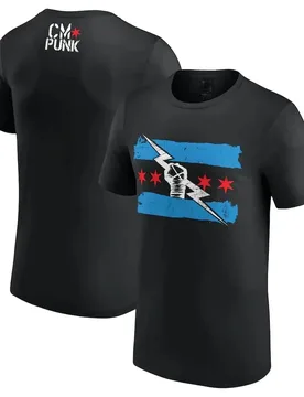 Men’s CM Punk Wrestling T-Shirt, Vintage Chicago Flag Lightning Fist Double-Sided Print Black Daily Casual Short Sleeve Tee - Aliexpress - FashionsVida