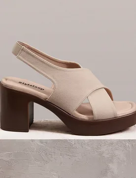 Sandalias de tacón alto para mujer, diseño de suela cuadrada de PU con tela de felpa y cruce, de moda, sencillas, transpirables y cómodas, para uso - Shein - FashionsVida