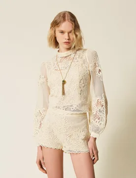 Blouse en filet avec broderie - TWINSET - FashionsVida