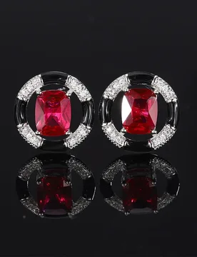 Elegant Ruby Circle Stud Earrings with Accents Classic Red and Black Statement Jewelry for Women Luxury Wedding Accessories Gift - Aliexpress - FashionsVida