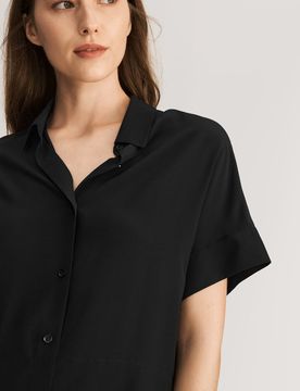Tee Shirt Soie Manches Courtes, Bouton Classique 100% Soie De Mûrier Sans Produits Chimiques Nocifs Chemises S