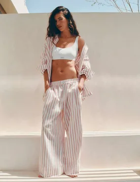 Pure Cotton Striped Wide Leg Pyjama Bottoms Red Mix female - M&S - FashionsVida
