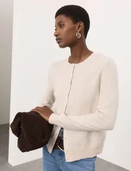 Pure Cashmere Crew Neck Relaxed Cardigan Oatmeal female