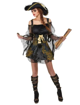 Heisse Piraten-Kapitänin Damenkostüm Piratin schwarz-gold - KARNEVAL-MEGASTORE - FashionsVida